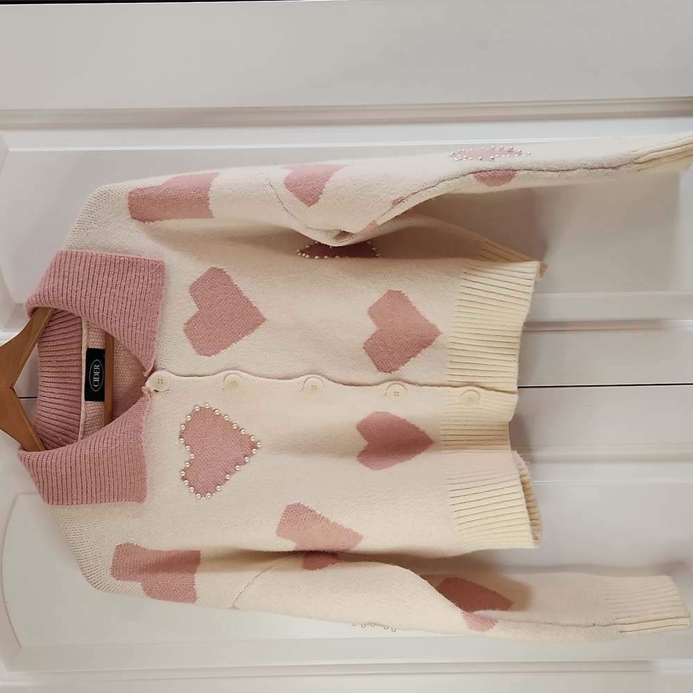 Cider Cream and Pink Heart Cardigan